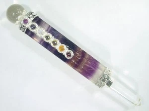 BUTW Rainbow Fluorite 7 Gemstone Chakra 81gr Healing Crystal Wand sceptor 4604D - Imagen 1 de 3