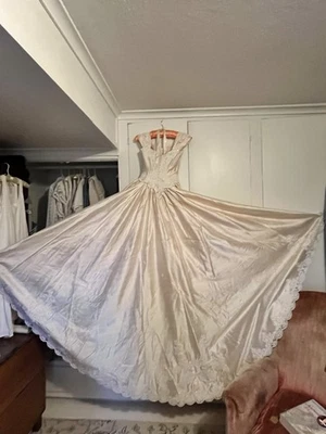 Vestido de novia vintage champán melocotón seda cruda talla 4 EXCELENTE DIVINO Foto 1 de 4