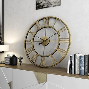 20 Inch Mute Retro Wall Clock Roman Numerals Art Creative Clock Vintage Silen... - Picture 1 of 8