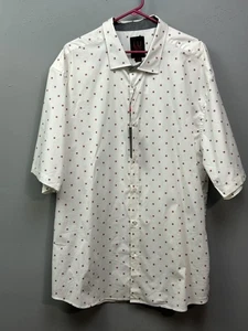 Linea Uomo Shirt Mens 4XLT White Red Geometric Print Stretch Short Sleeve Casual - Picture 1 of 10