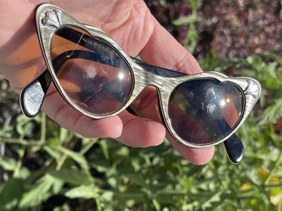 Vintage 50s Womens MCM Cat Eye Black Silver Sunglasses American Optical Frames - Image 1 of 4