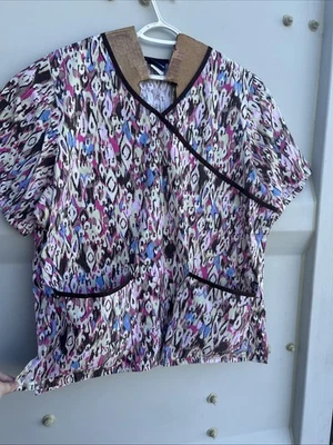 TAFFORD Scrubs Women's XL Multi-color Aztec Pattern Mock Wrap Top w/Pockets - Image 1 of 4
