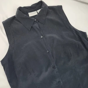 Top Jaclyn Smith clásico 100 % seda sin mangas con botones grande negro de lujo - Imagen 1 de 6