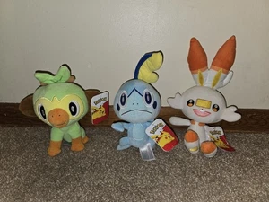 Jazwares Galar Starters Sobble Grookey Scorbunny Pokemon Plush Set 3 NWT 2022 - Picture 1 of 10