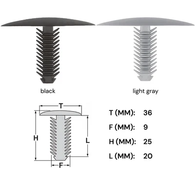 GABEX-SHOP 15x Verkleidung Clips Befestigung Panel Halter UNIVERSAL 9 mm Kopf 36 mm schwarz