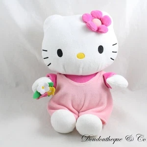 Peluche Hello Kitty SANRIO salopette rose fleurs 26 cm (DOU^) - Foto 1 di 2