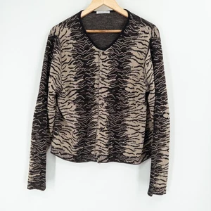 Vintage Joan Vass Animal Print Strick Cardigan Damen L braun Tiger Mob Frau Indie - Bild 1 von 8