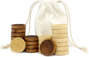 Complete Wooden Checker Pieces 24 Pieces, w/ Drawstring Cloth Storage Bag - Picture 1 of 10