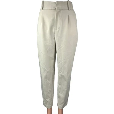 Pantalones de vestir rectos recortados de tiro alto blancos marfil de Zara para mujer talla XS Foto 1 de 4