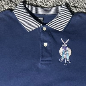 VTG Looney Tunes Polo 90s Bugs Bunny Golf Blue 1996 Striped Collar Cuffs Mens XS - Picture 1 of 19