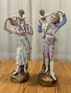 Sitzendorf Volkstedt Figur Paar 20" Mann & Frau trägt Kind GROSS 1890’er - Bild 1 von 24