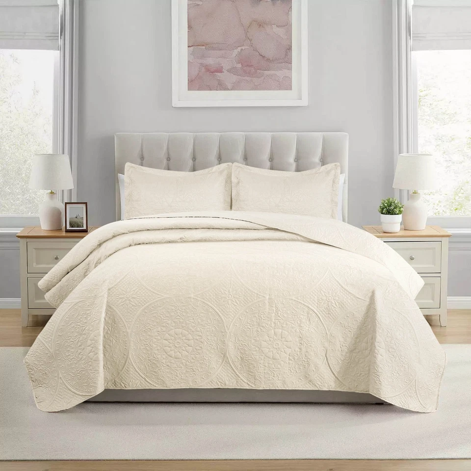 Juego de ropa de cama 3 piezas colcha floral acolchada doble completa/queen king size Foto 1 de 1