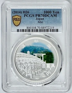 2014 Japan, 1000 Yen Silver Coin Mie PCGS PR70DCAM Colorized Gold Shield H26 - Picture 1 of 2