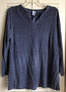 Chicos Size 1  Long Sleeve V Neck Blue Heathered Shirt Top Blouse ~EUC~ - Picture 1 of 5