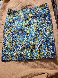 Merona Stretch Lime Green Teal Blue Busy Dot Pencil Skirt Womens Size 12 - Picture 1 of 6