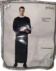 Disfraz de sacerdote de Halloween para hombre túnica negra con cuello talla única para la mayoría NUEVO - Imagen 1 de 2