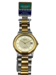 ORIENT JAPAN UNISEX OROLOGIO VINTAGE QUARZO CASSA 34MM ACCIAIO BICOLORE - Foto 1 di 4