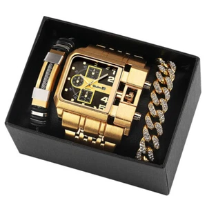 Oulm Men's Watch Stainless Steel Big Dial Quartz Wristwatch Bracelet Gifts Set - Picture 1 of 18