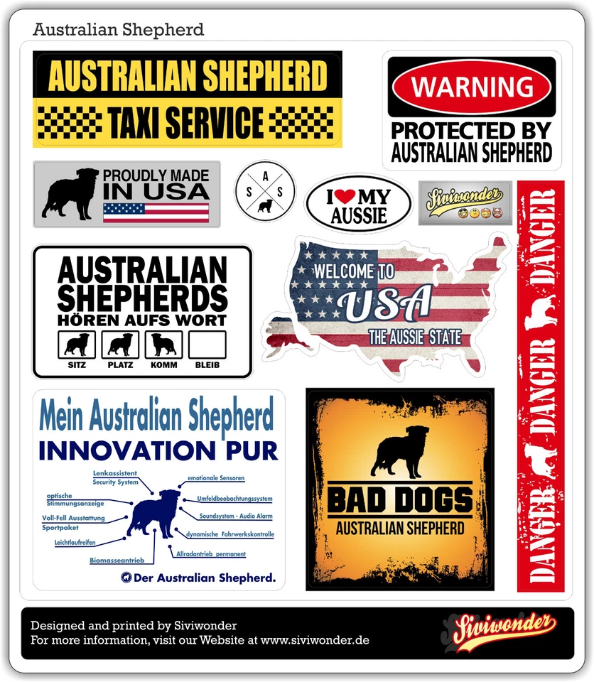 Auto Aufkleber Sticker AUSTRALIAN SHEPHERD COLLECTION Sammlung reflex SIVIWONDER - Bild 1 von 1
