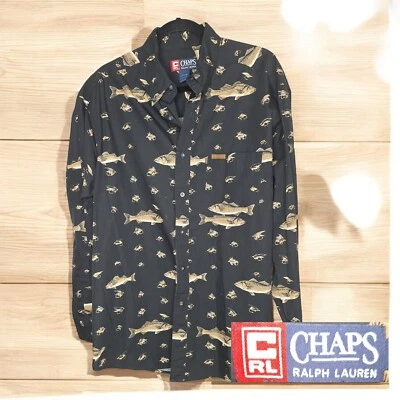 Camisa de manga larga Chaps para hombre L multicolor estampado de peces con botones Foto 1 de 4