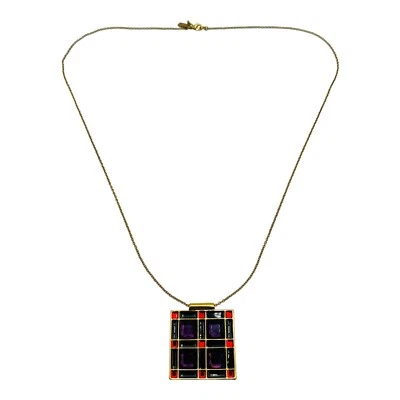 Kate Spade New York Lewitt Squares Purple Red Black Enamel Pendant 30" Necklace - Image 1 of 4