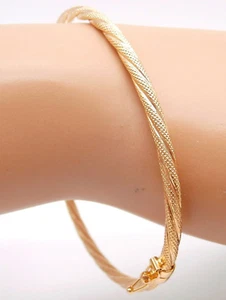 Bracciale Oro Donna canna tonda 3mm. lucido e godronato con apertura a scatto - Picture 1 of 24