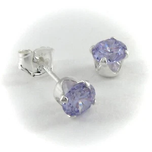 Pendientes de poste redondos de lavanda cz de 4 mm en plata esterlina 925 sólida - ¡nuevos! - Imagen 1 de 6
