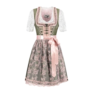 Dirndl grün rosa 2-teilig mit rosafarbener Spitzenschürze Trachtenmode Damen - Bild 1 von 1