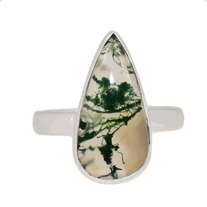 Natural Moss Agate - India 925 Sterling Silver Ring Jewelry s.8 CR68314 - Picture 1 of 1
