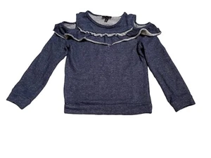 By & By Cold Shoulder Ruffled Top Sweater Navy Size L 14  - Picture 1 of 5