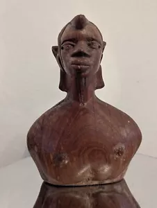 African Tribal Head Bust Of A Male Vintage Wooden Sculpture - Picture 1 of 23