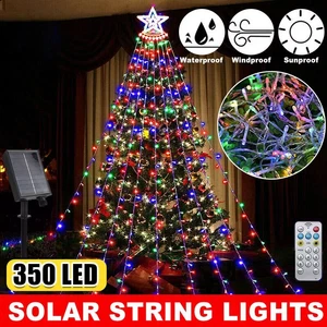 Solar Christmas Tree String Lights Outdoor 350LED Fairy Patio Lights with Remote - Picture 1 of 15