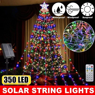 Solar Christmas Tree String Lights Outdoor 350LED Fairy Patio Lights with Remote - Image 1 of 4