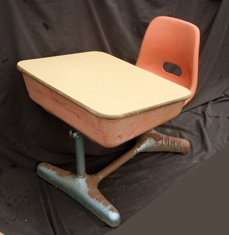 Vintage Old Art Deco Adjustable Metal Wood Child Kid School Student Desk Chair Cover