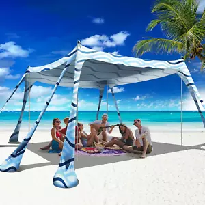 Beach Canopy Beach Tent Pop up Shade 10X10Ft Sun Shelter UPF50+ with 8 Sandbags- - Picture 1 of 7