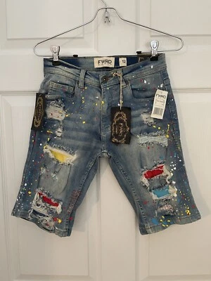 FWRD Denim Youth Girls 12 Slim Fit New Shorts Paint Splatter Holes Unique - Image 1 of 4