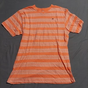 Tommy Hilfiger T-SHIRT TOP Girls Size Large (14-16) Orange Striped Short Sleeve - Picture 1 of 7