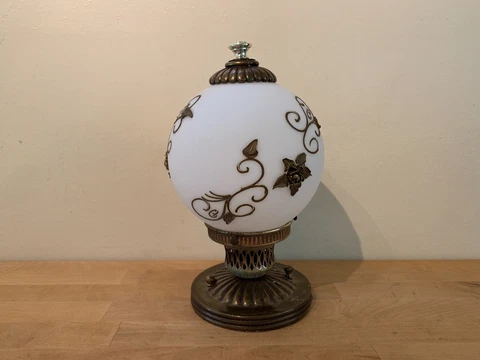 Vintage Electric Light Fixture with Ornate Regency Gold Gilt Round Glass Globe Cover