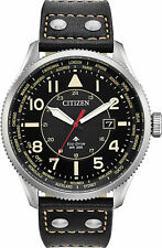 Citizen BX1010-02E Men's Eco-Drive Avion Black Leather Band World Time Watch NEW