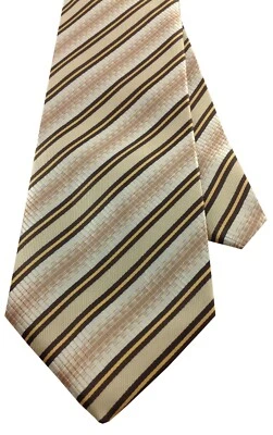 Men's Necktie Silk Tie Power Gold Stripe Brown Silk Tie Hand Made Executive Pro — 第 1/4 张图片