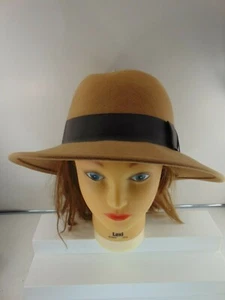 Vintage Cheryl Tiegs Brand TAN 100% Wool Fedora Hat - one size fits all - RARE! - Picture 1 of 8