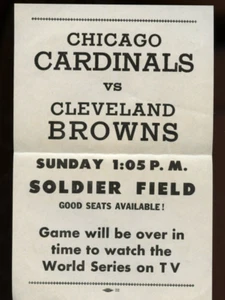 1959 Chicago Cardinals V. Cleveland Browns Soldier Field Flyer - Picture 1 of 1