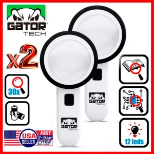 2x Magnifying Glass Bright LED Light Jumbo Illuminated 30X Hand Magnifier Large - Picture 1 of 22