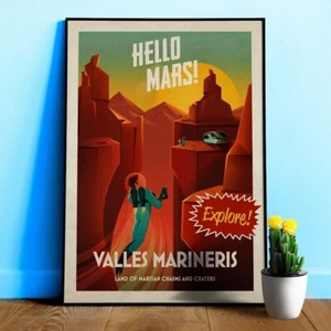 ¡Hola Marte! Valles Marineris — Cartel espacial vintage, arte espacial retro, propaganda - Imagen 1 de 12
