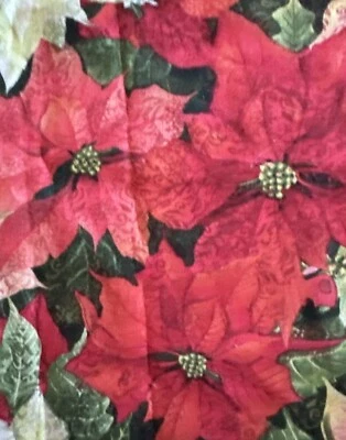 Vtg Cotton Fabric Floral Fabric Poinsettias W42”xL1.6Yds Red Green Christmas - Image 1 of 4