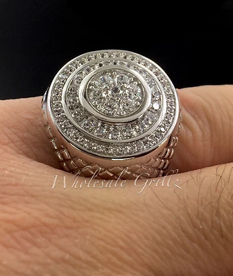 NEW! $149 Mens 14k White Gold gp Simulate Diamond Round Hip-Hop Pave Pinky Ring - Image 1 of 4