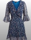 Lucy Paris Blue Floral Mini Dress Size Medium  Bell Sleeve Ruffle Trim  Chiffon 
