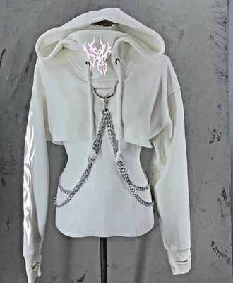 Dolls kill Club Exx hoodie Small Reflective chain  white Grunge - Image 1 of 4