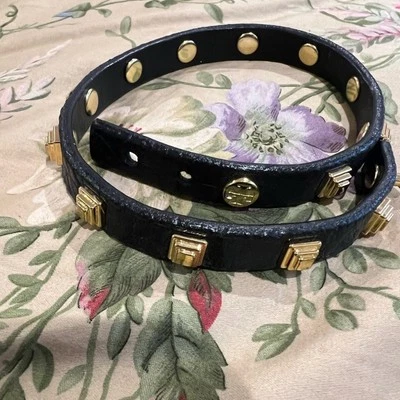 Tory Burch Cuero Genuino Doble Envoltura Logo Tachuela Ajustable Pulsera Anfitrión Elige Foto 1 de 4