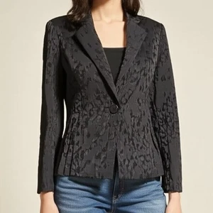 EILEEN FISHER Blazer Jacket Womens Sz S 4/6 Black Jacquard Chenille Silk Blend - Picture 1 of 13